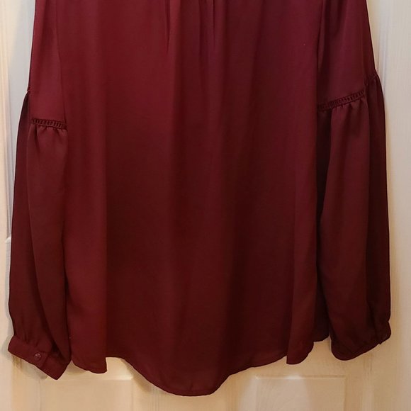 Pink Rose Maroon Sheer Flowy Long Sleeve Blouse Top Size Large - Picture 6 of 7